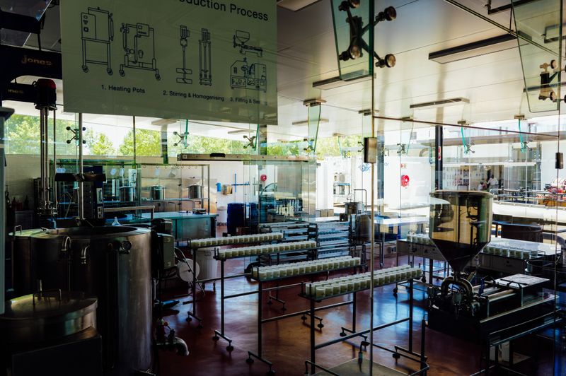 Spacious modern food processing plant interior with industrial machinery and production lines