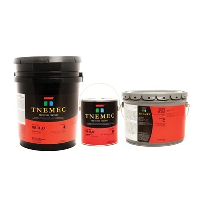 5-gallon Tnemec Series 90-H2O inorganic zinc primer kit with Part A, B, and C buckets on a white background