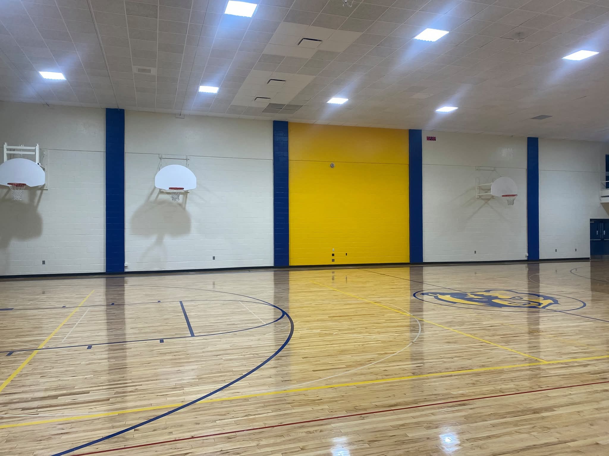 Bethany Christian School gymnasium — finished interior with school colors