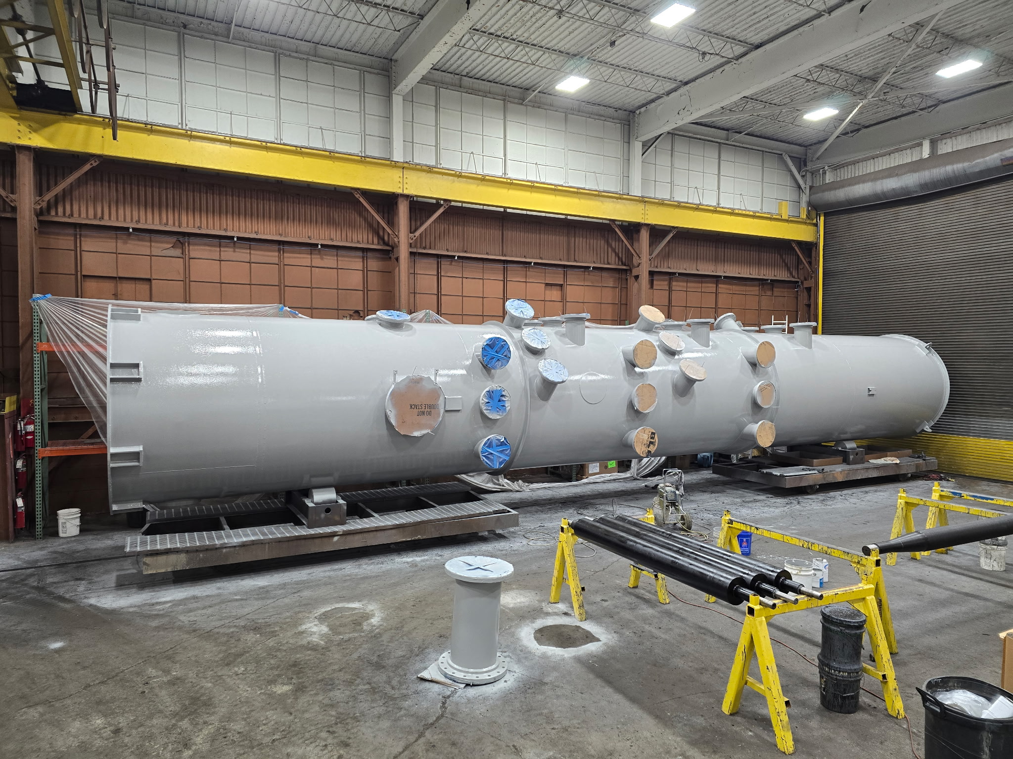 Large industrial silo with specialty gray coating applied